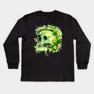 Floral skull, green and roses, skull flowers colorfull Kids Long Sleeve T-Shirt